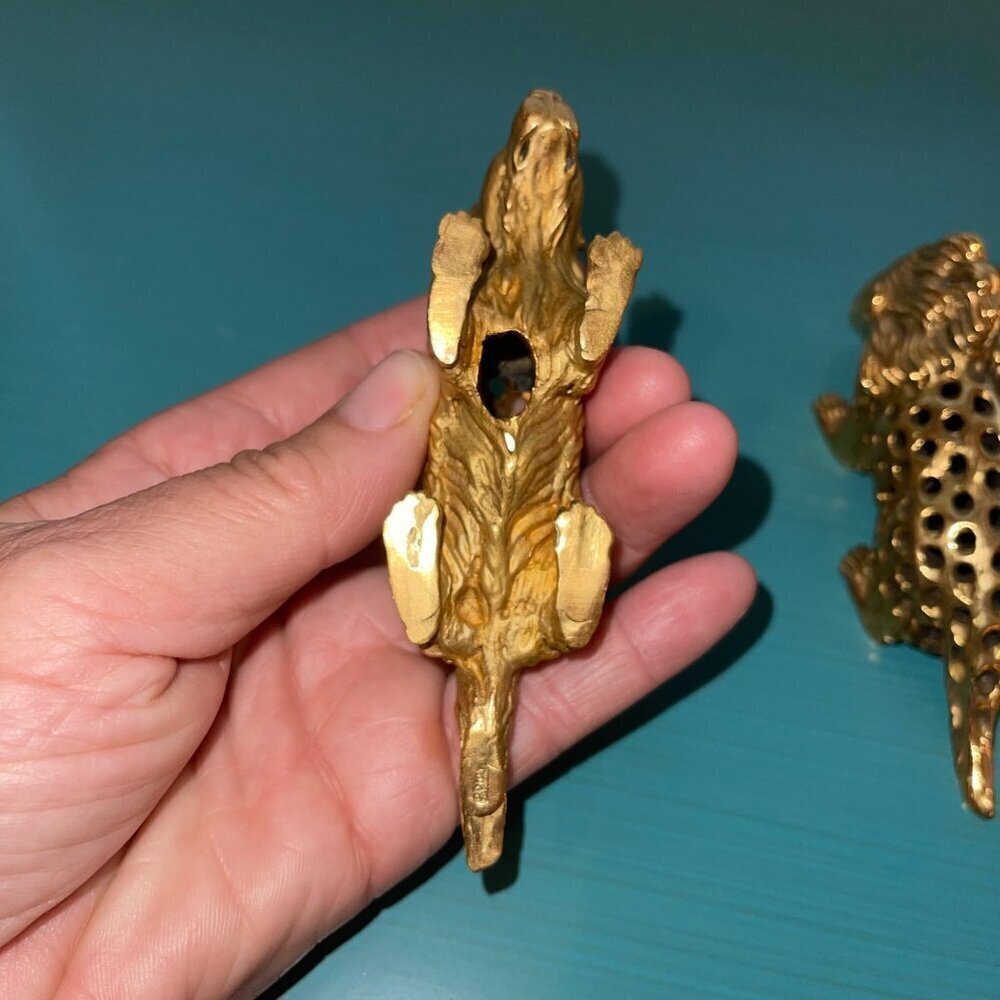 Odiot Paris Vintage Toothpick Holder Gold Porcupine Figurine Set of 2 Rare - Picture 5 of 9